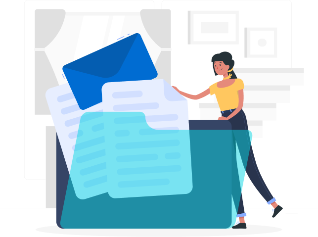 illustration of a woman organizing large files and folders