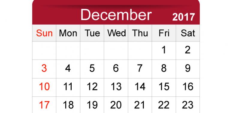 a calendar showing the month of December