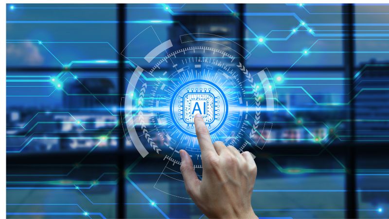 Picture of glass screen with AI in web of lights