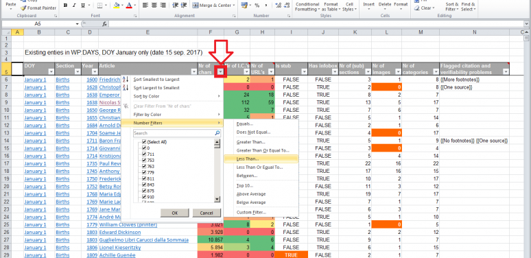 screen shot of a table with data