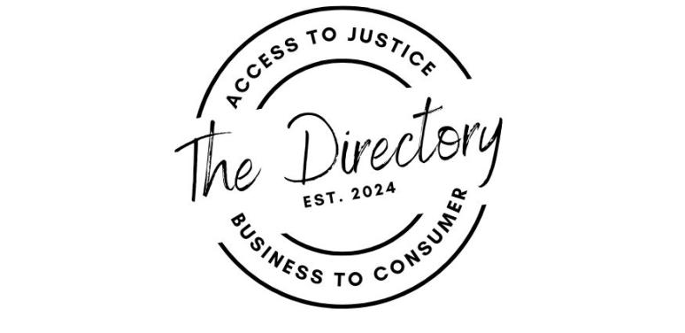 circle graphic that says "The Directory, est 2024. Access to Justice, Business to Consumer"