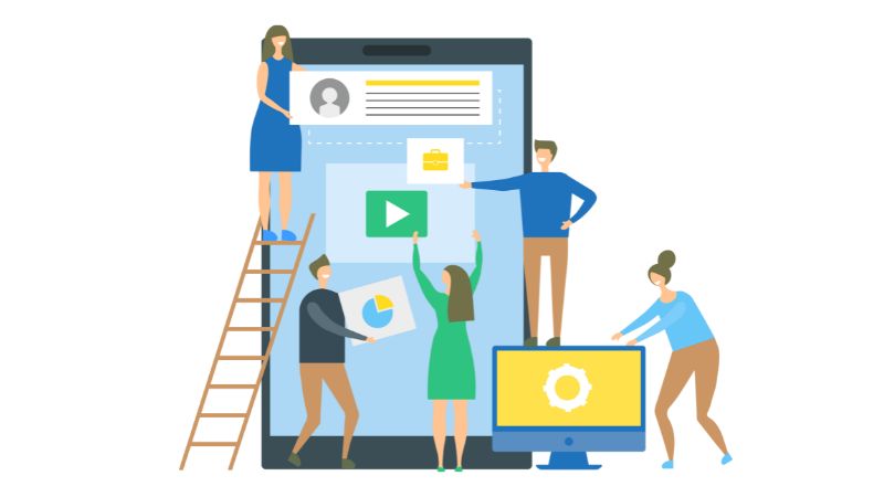 People working on web page layout