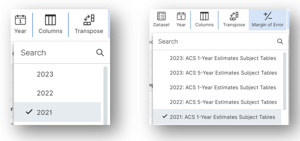 Selecting years and datasets
