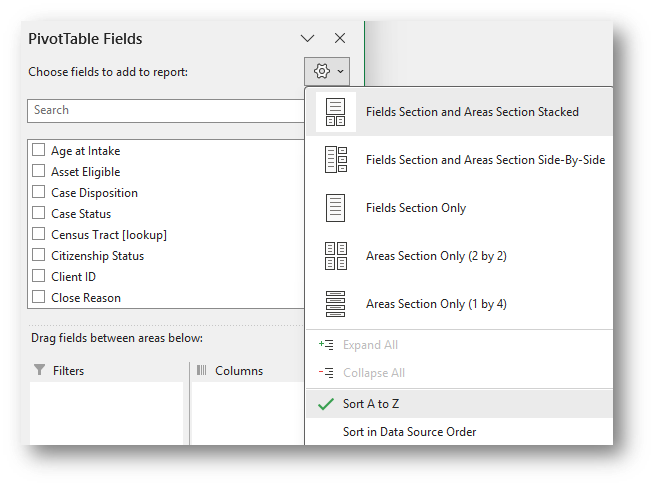 Alphabetizing fields in an Excel Pivot Table