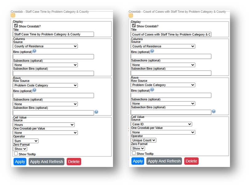 Crosstabs with options selected