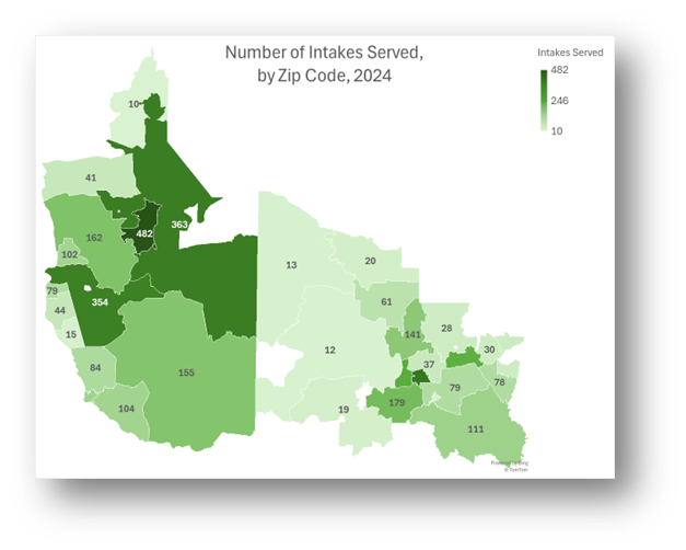 Sample geographic distribution map showing intakes by zip code