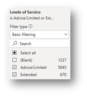 Filter selection window