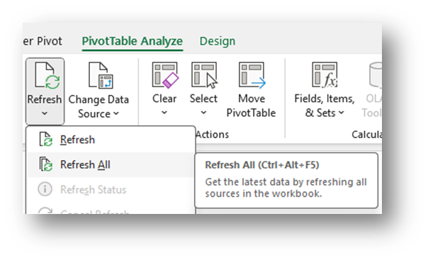 Example showing Refresh and refresh all options