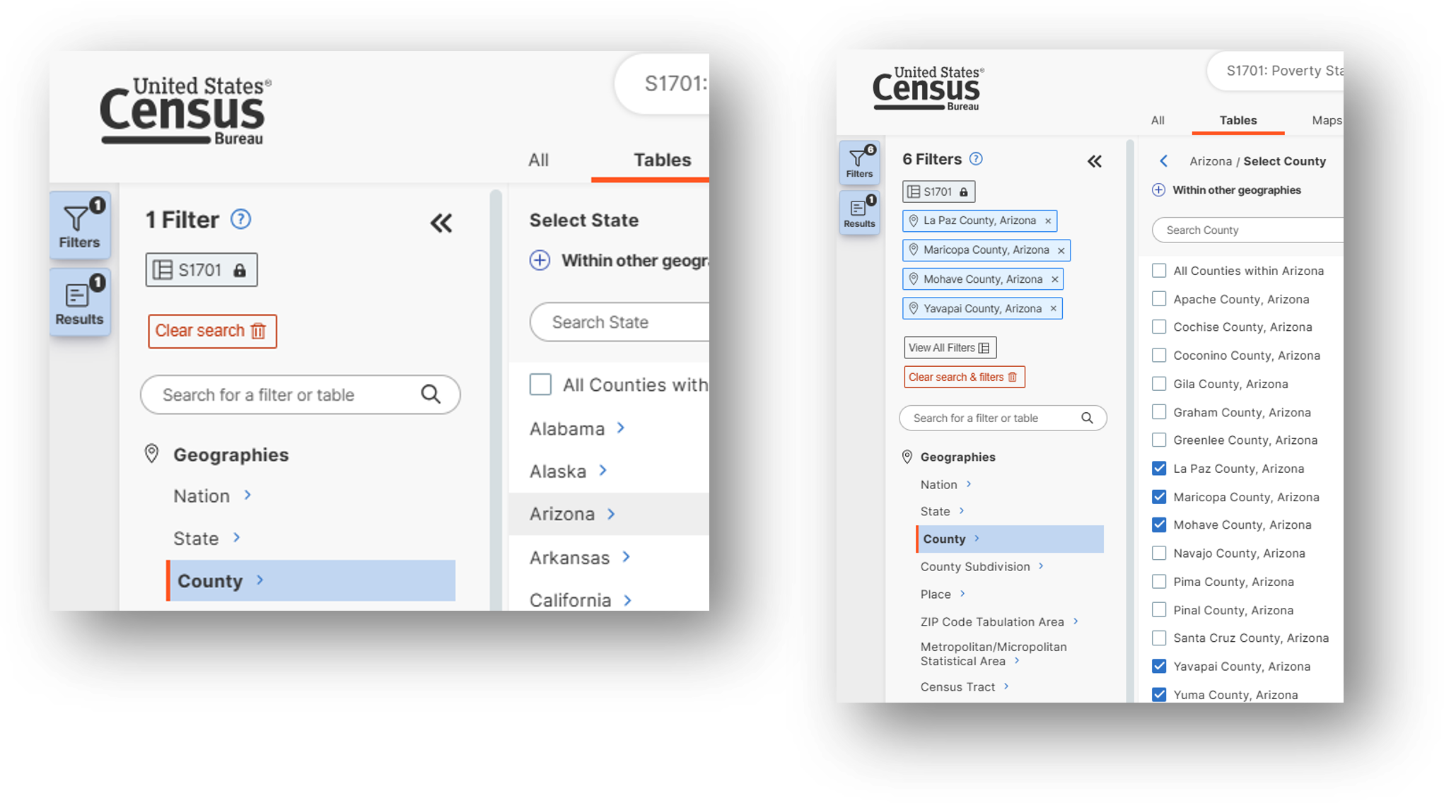 Selecting multiple counties in Explore Census Data