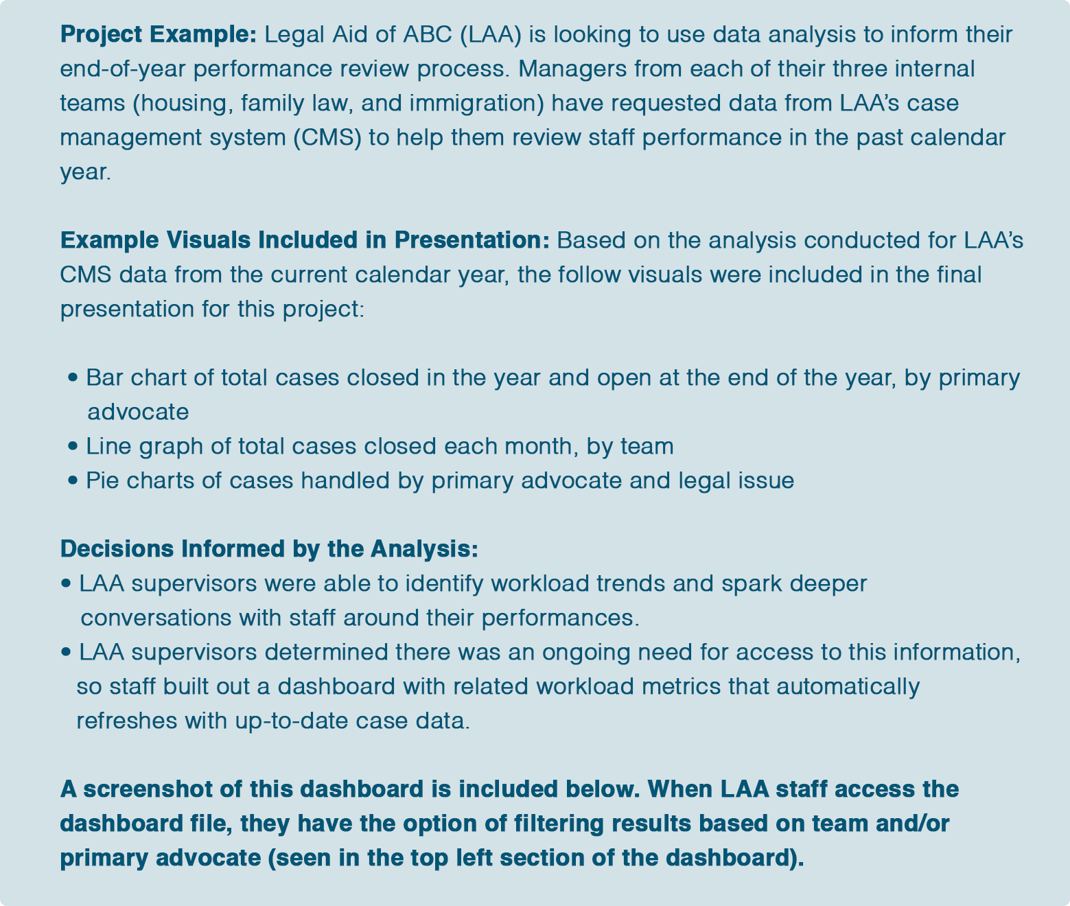 Project Example: Presenting and learning from the data