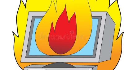 Image of a computer on fire