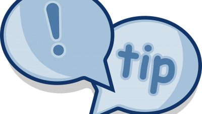 Image with two speech bubbles, one containing an exclamation point and the other containing the word "tip"