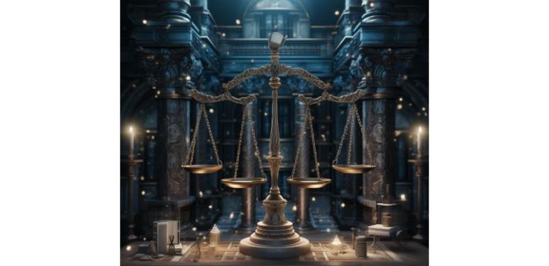 Picture of the scales of justice as imagined by Midjourney's AI