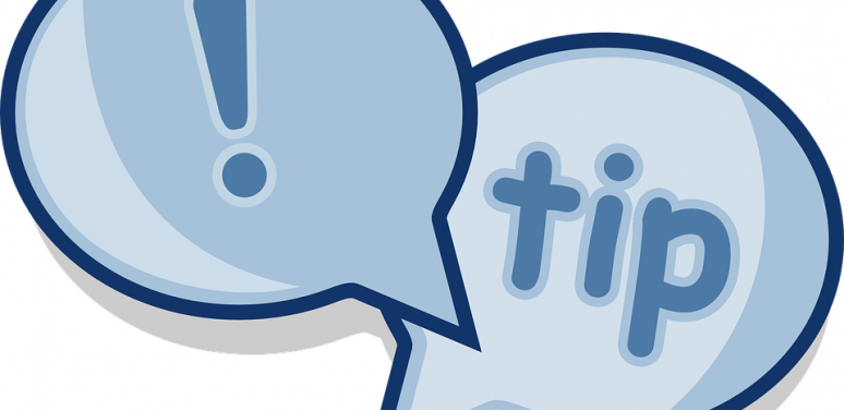 Image with two speech bubbles, one containing an exclamation point and the other containing the word "tip"